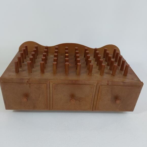 Vintage Sewing Bobbin Box with Drawer Brown Plastic Craft Storage - Picture 1 of 5